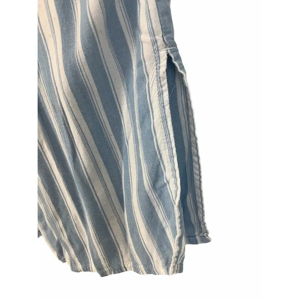 Justice Blue White Striped Quarter Button Jumpsuit